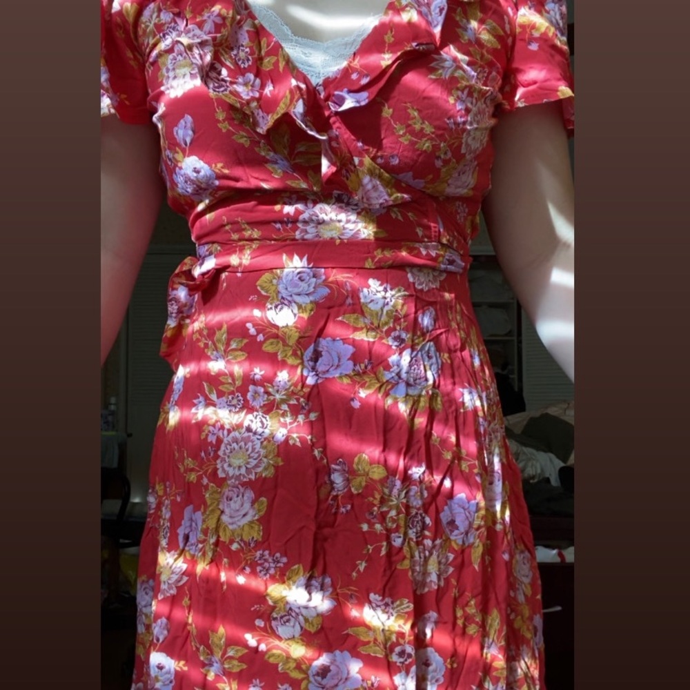 red floral dress